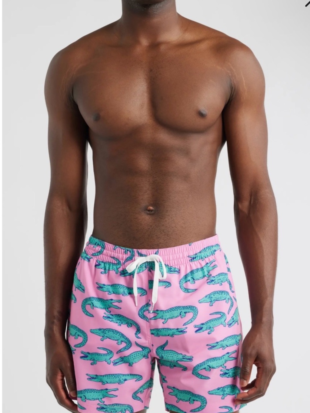 chubbies Pink Swim Trunks with Teal Alligator Print